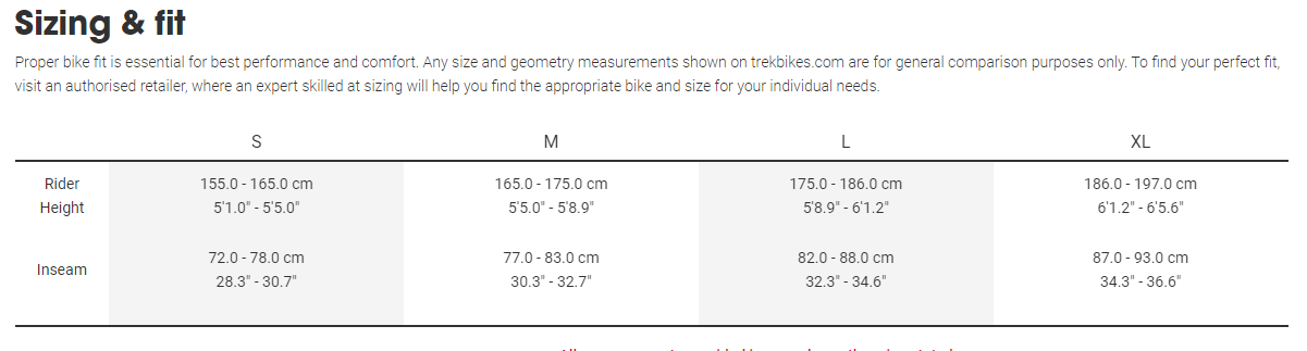 trek verve 3 size chart